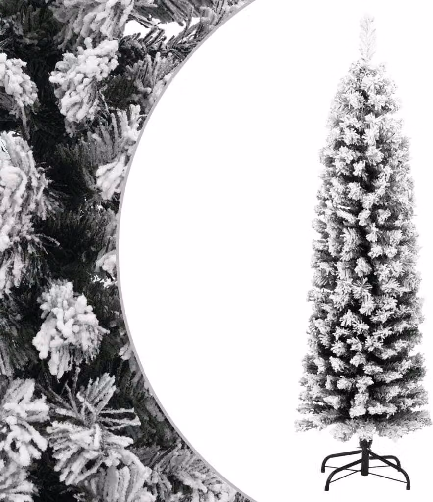 The Living Store Albero di Natale Artificiale Slim con Neve Verde 150 cm PVC