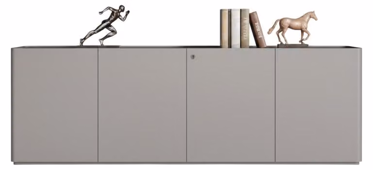 Mobile contenitore moderno con superficie in legno e ante dal design minimalista