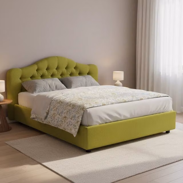 Letto Matrimoniale Aly DMORA Verde con Contenitore a Sollevamento L/P: 160 x 200 cm