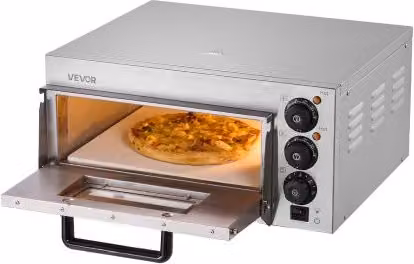 Forno per pizza commerciale da banco VEVOR in acciaio inox color argento con timer e pietra refrattaria per uso professionale in interni