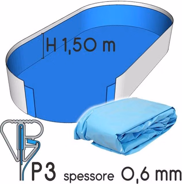 Liner per piscina ovale Zodiac in PVC azzurro, L: 11,00 m, P: 5,50 m, H: 1,50 m, spessore 0,60 mm