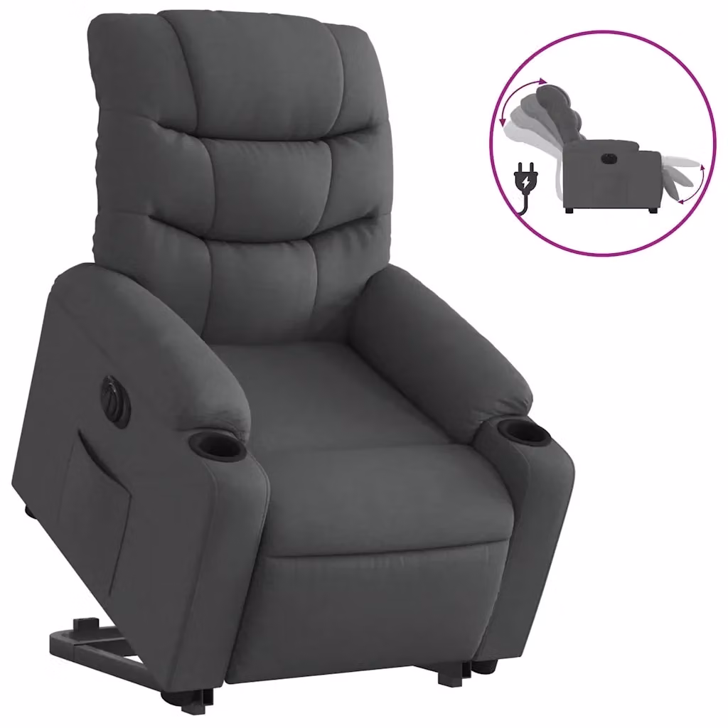 vidaXL Poltrona Alzapersona Reclinabile Elettrica Grigia in Tessuto con Braccioli – 2