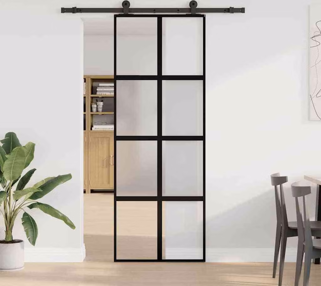 Porta Scorrevole Ferramenta 76x205 cm Vetro Temperato Alluminio