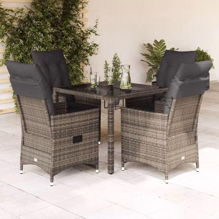 vidaXL Set da Pranzo da Giardino 5 pz in Polyrattan e Vetro Grigio