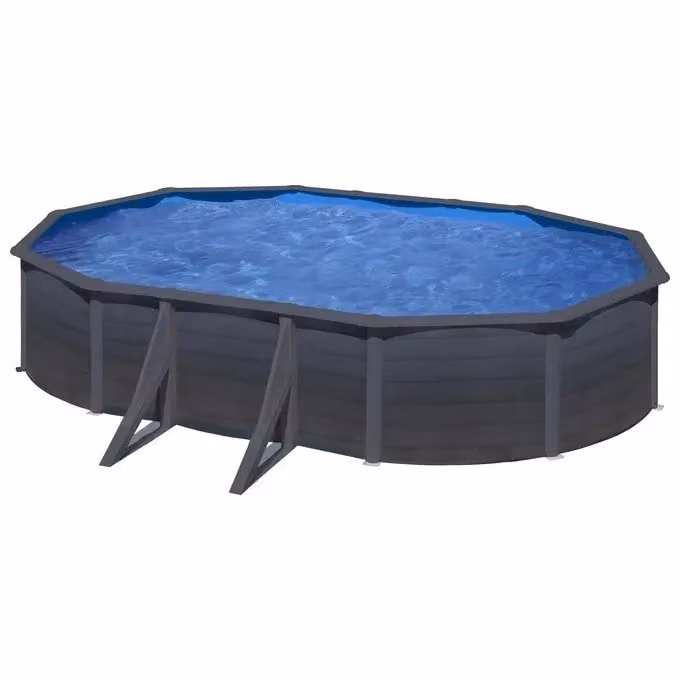 Piscina fuori terra ovale GRE Granada Kit Pro con struttura in acciaio zincato e colore grigio, completa di pompa, scaletta e telo di fondo – 2