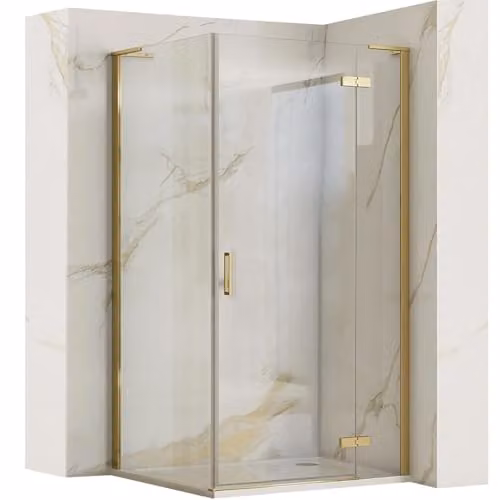 Rea - Box Doccia Hugo 100X80 Gold Brush Cabina Doccia Senza Piatto Doccia Vetro Di Sicurezza Temperato Transparentne 6mm (D'Oro) Porta: 100 Parete: 80 cm