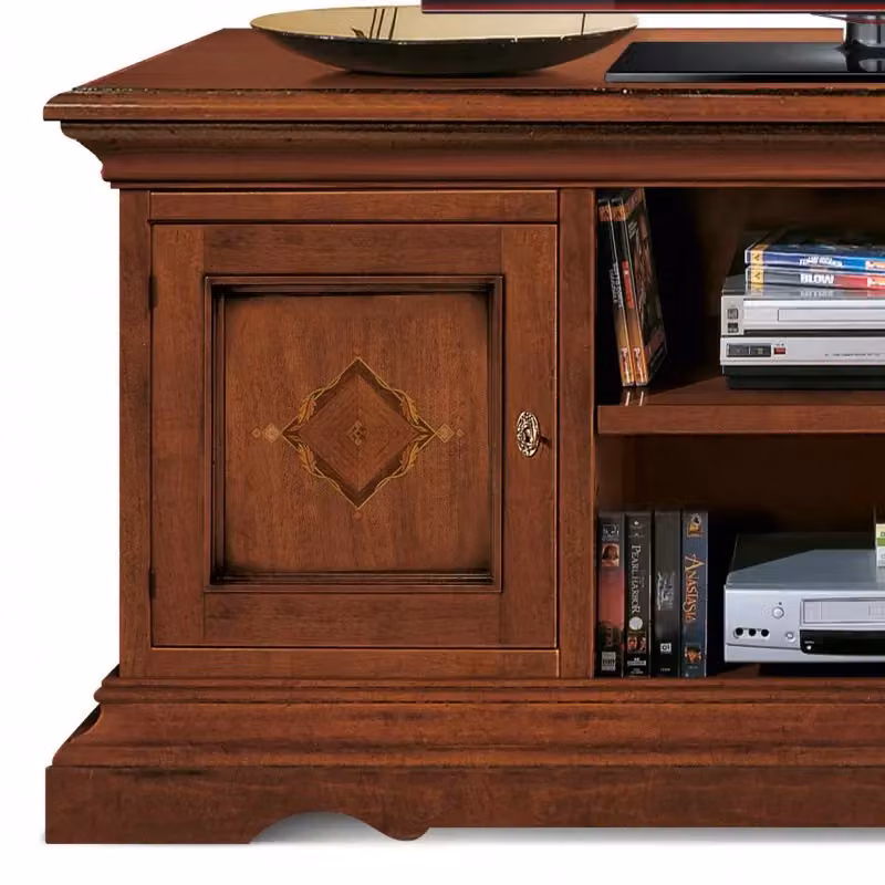 Porta TV classico con 2 ante in legno intarsiato color noce Mobili 2G L: 130 cm, P: 50 cm, H: 60 cm – 2