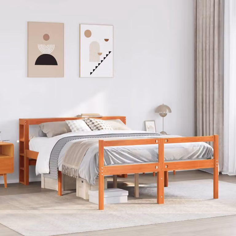 vidaXL Giroletto con Testiera in Legno di Pino Massello, Colore Marrone Cera, 150x200 cm