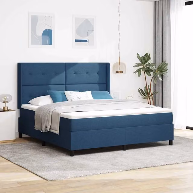Letto a molle insacchettate vidaXL con illuminazione LED sottostante e testiera in tessuto blu L/P: 180 x 200 cm