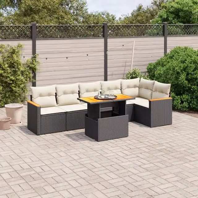 Set Divani da Giardino con Cuscini 7pz Nero Polyrattan 3273086