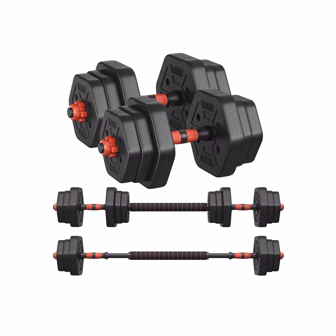 Set di Manubri con Barra di Collegamento, Nero Inchiostro / 20 kg