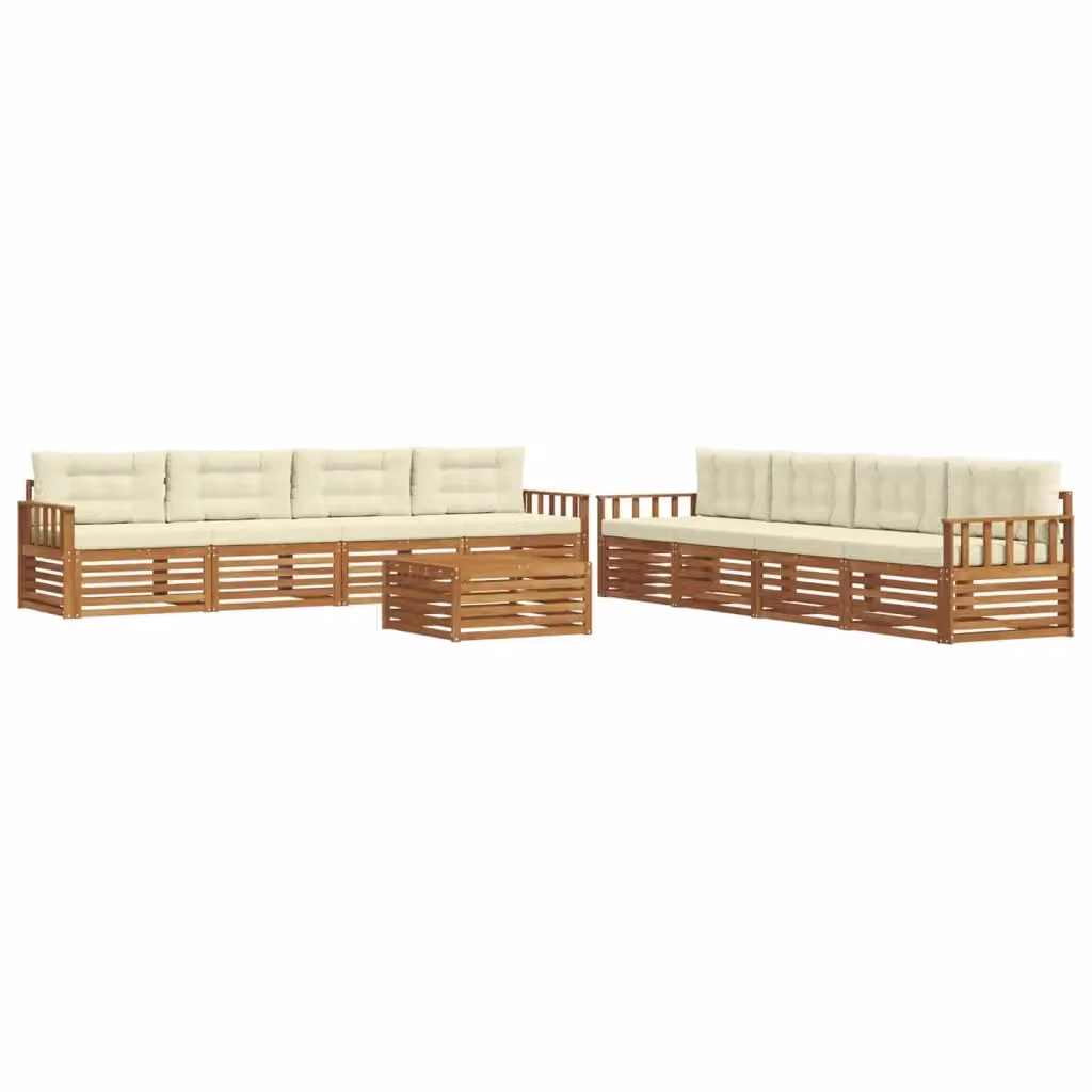 Set di divani da esterno vidaXL a forma di U composto da 9 pezzi con tavolo da caffè, in legno di acacia trattato e tessuto beige e marrone – 2