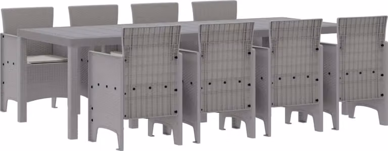 Set da Pranzo per Giardino 9 pcs Grigio chiaro Polipropilene