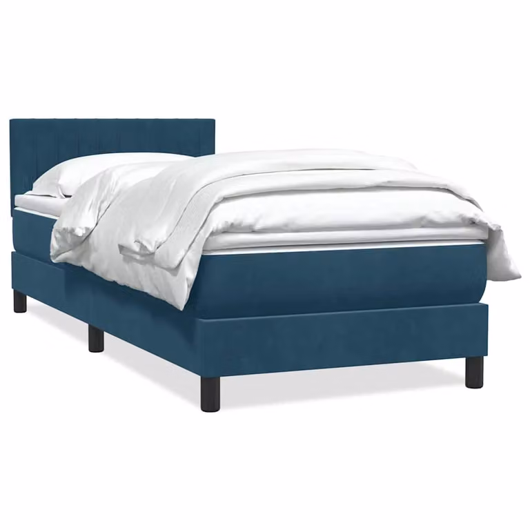 vidaXL Giroletto a Molle con Materasso in Velluto Blu Scuro e Bianco L: 223 cm, L: 80 cm, H: 88 cm