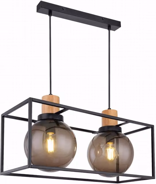 Lampada a sospensione retro Candellux in metallo, vetro e legno nera e trasparente con altezza regolabile