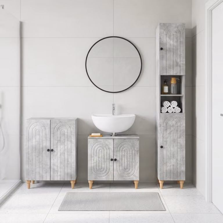 Set di armadietti da bagno moderni vidaXL ALKMAAR in 3 pezzi, Grigio, L/P/H: 190 x 52,94 x 31 x 30 cm