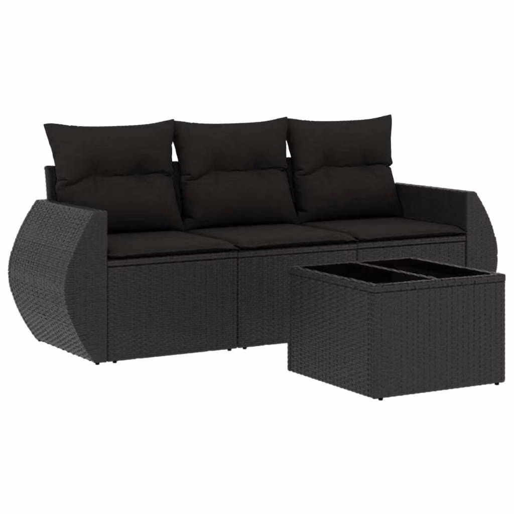 Set Divani da Giardino 4 pz con Cuscini Nero in Polyrattan