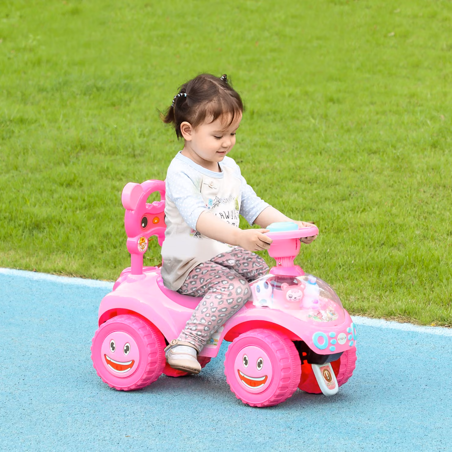 Macchina Cavalcabile AIYAPLAY per Bambini con Clacson, Luci, Musica e Vano Portaoggetti, Rosa – 2