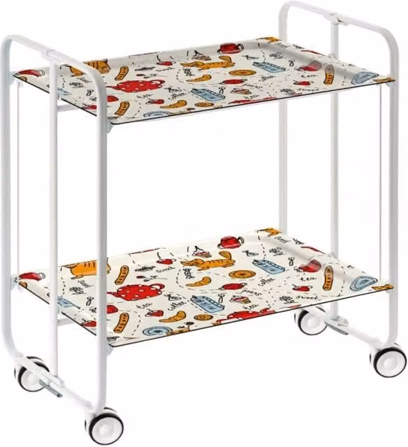 Carrello da cucina pieghevole DON HIERRO moderno in metallo bianco con ruote e ripiano in MDF laminato H 72,0 cm x L 66,0 cm x P 43,0 cm