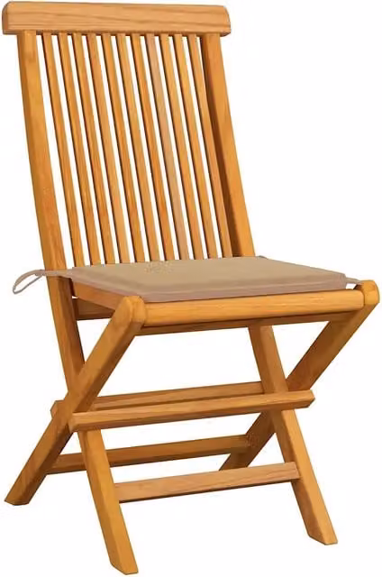 Sedie Pieghevoli con Cuscini Beige 8 pz in Massello di Teak 3072920