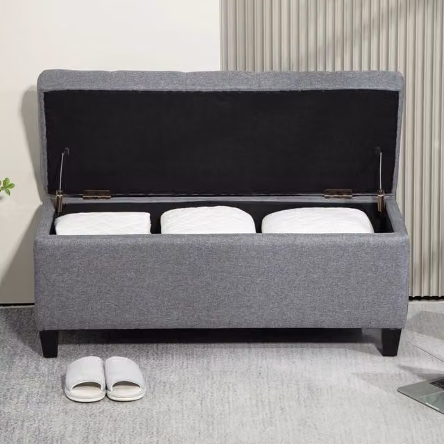 Panca imbottita con contenitore WISHDOR in tessuto grigio, L: 120 cm, P: 40 cm, H: 44 cm – 1
