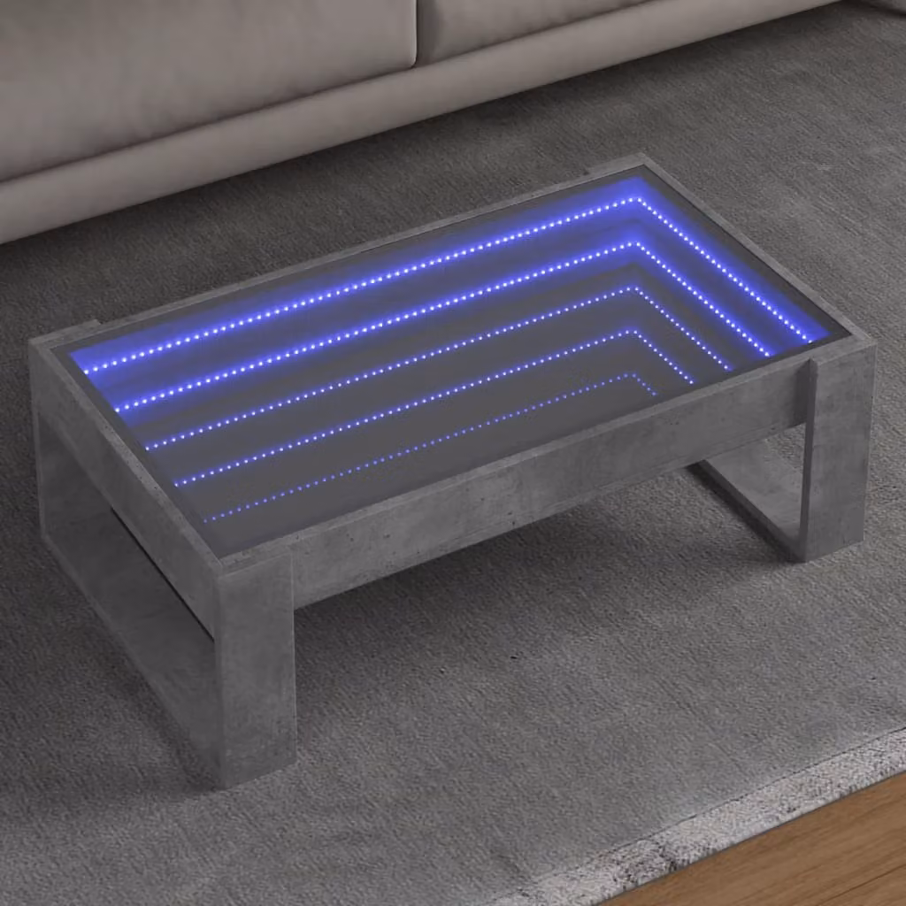 vidaXL Tavolino da Salotto Moderno con LED Infinity Grigio, L 90 x P 53 x H 30 cm