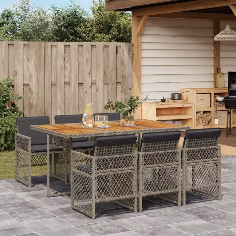 Maison Exclusive - Set da Pranzo da Giardino 7 pz con Cuscini in Polyrattan Grigio