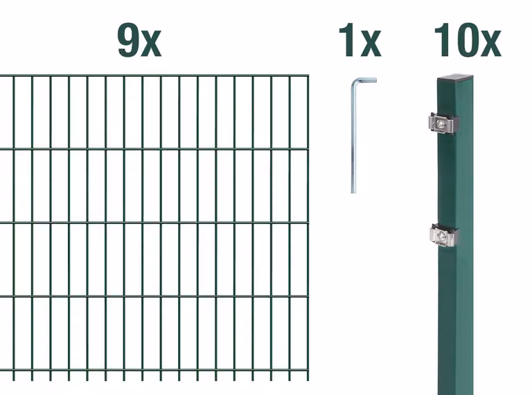 Alberts 672058 Recinzione a doppia rete metallica come set completo da 20 pezzi, plastificata, verde, altezza 203 cm, lunghezza 22,5 m