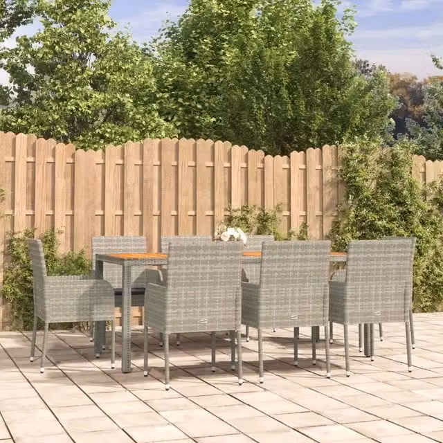 Set da Pranzo da Giardino 9 pz con Cuscini in Polyrattan Grigio 3185022