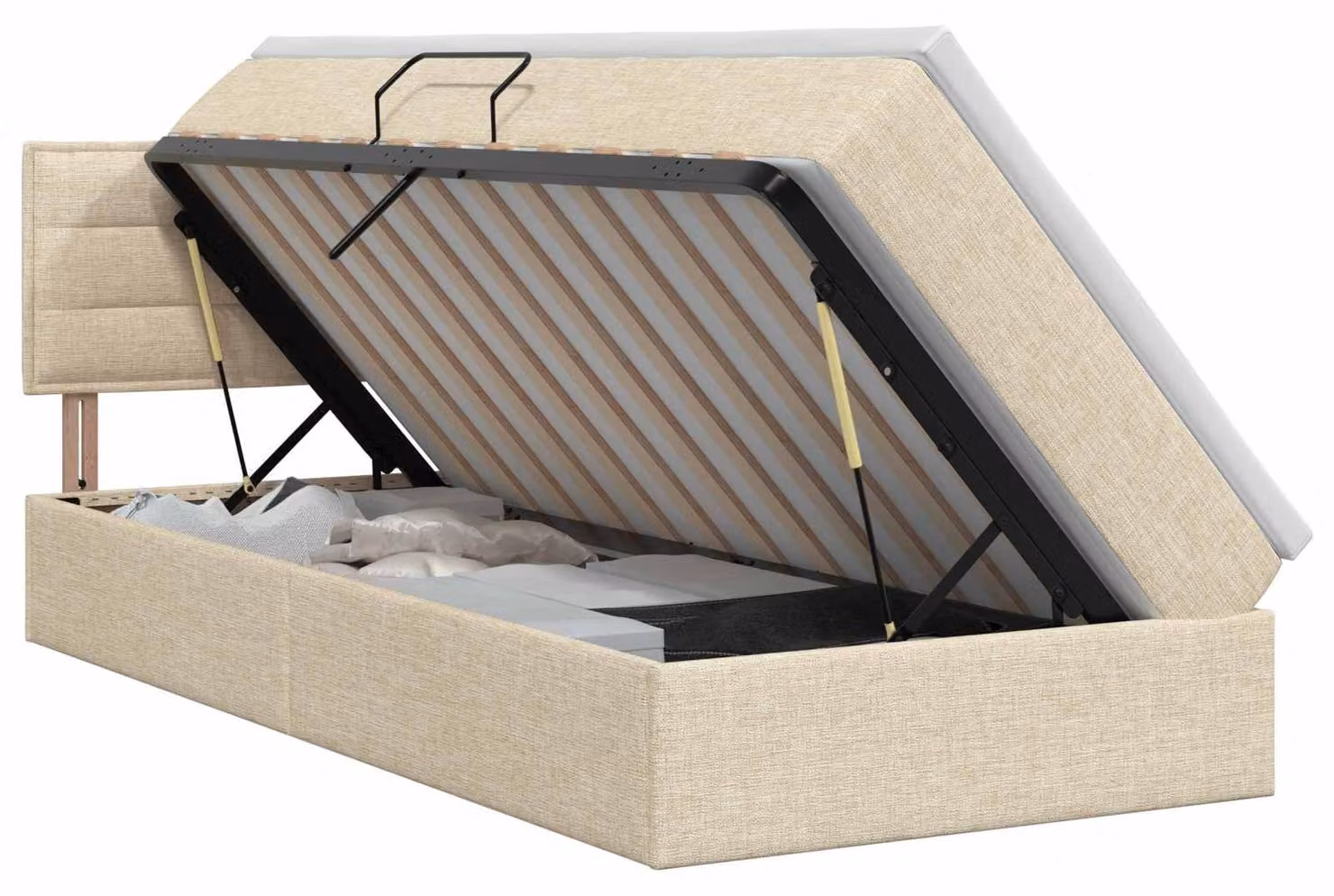 Letto contenitore con materasso, colore crema, 100 x 200 cm, rivestito in velluto