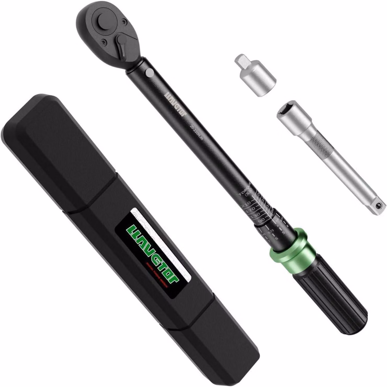 Chiave dinamometrica da 1/2 pollice per auto, con coppia da 20-220 Nm, inclusa prolunga e adattatore, set da 3 pezzi.