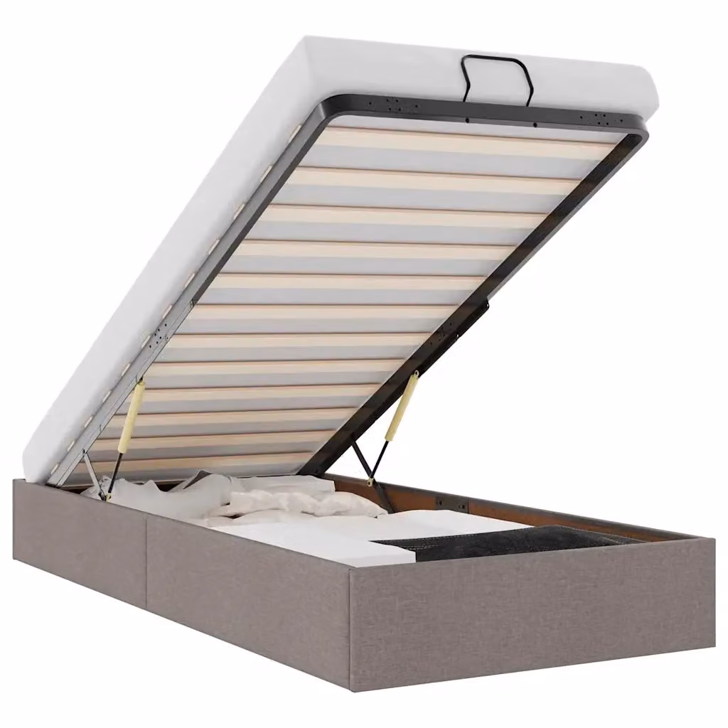 Struttura Letto con Contenitore a Sollevamento vidaXL in Tessuto Beige e Grigio L/P/H: 90 x 190 x 23,5 cm – 2