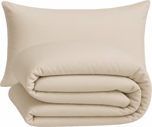 Parure copripiumino e federe DaunenStep in cotone beige con chiusura a zip, L 135 cm x P 200 cm – 1