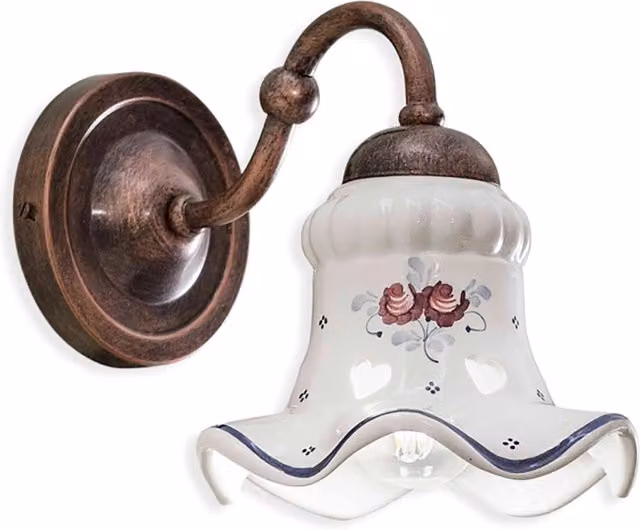 Applique Classica Chieti Ferroluce in Metallo e Ceramica Nero Sfumato Rame con 1 Luce E14