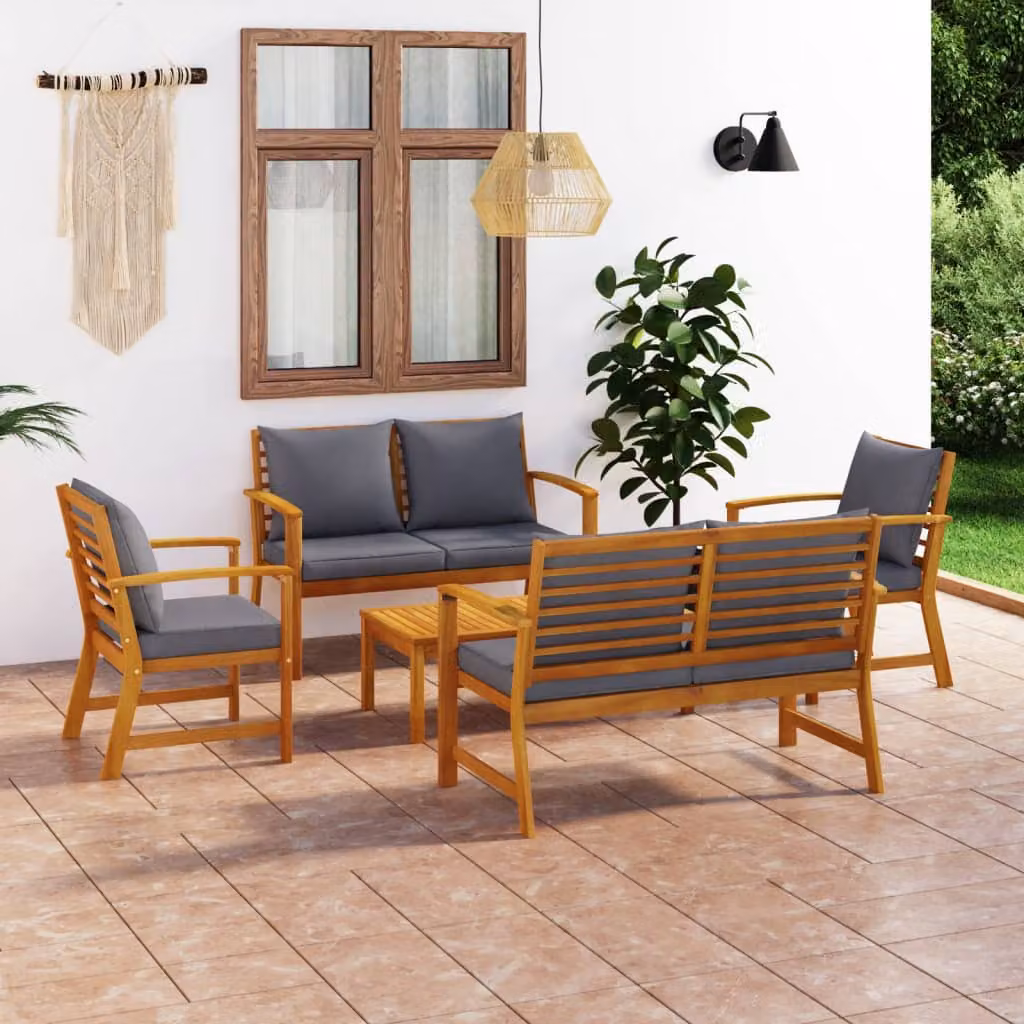 The Living Store Set da giardino 5 pezzi con cuscini in legno massiccio di acacia
