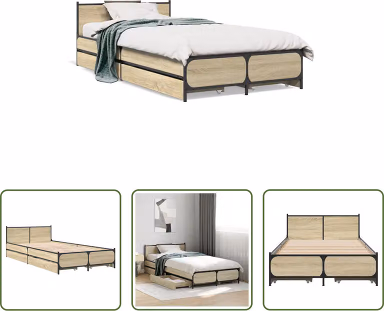 The Living Store Struttura letto con cassetti in rovere Sonoma 75x190 cm Materiale legno