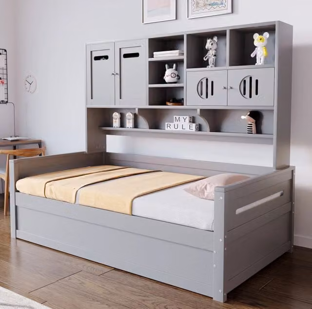 Letto multifunzione 90x200 cm con contenitore idraulico in legno grigio