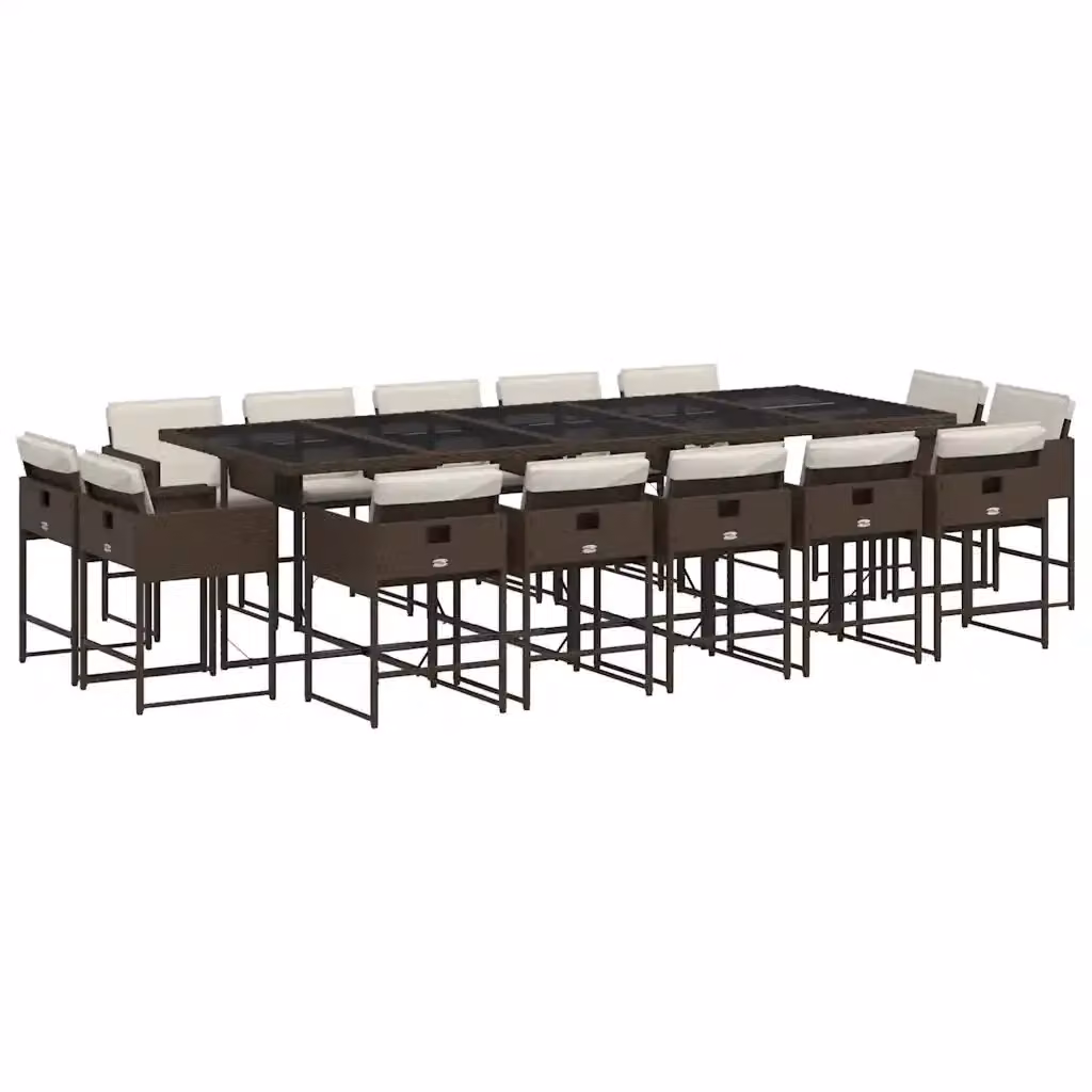 Set da Pranzo da Giardino vidaXL 15 pz in Polyrattan Marrone e Bianco con Piano in Vetro – 2