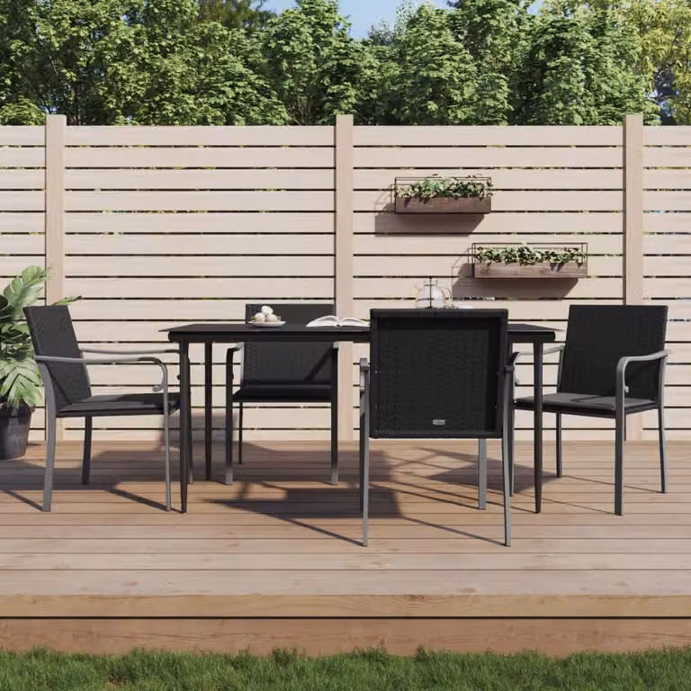 Set di 4 sedie da giardino vidaXL in polyrattan nero con cuscini L: 56 cm, P: 59 cm, H: 84 cm