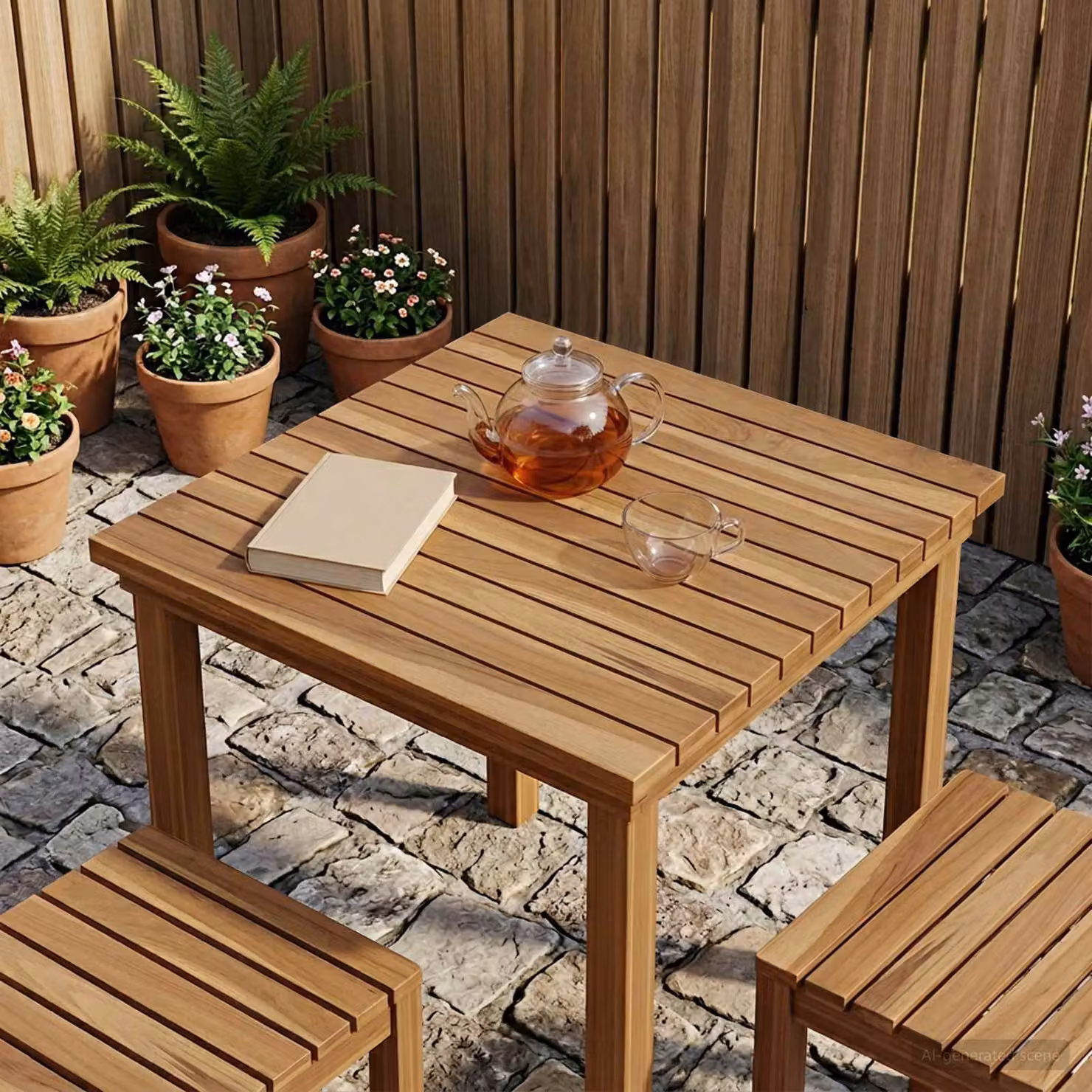 Piano del tavolo quadrato vidaXL in legno di teak solido marrone L/P/H: 50 x 50 x 3,5 cm