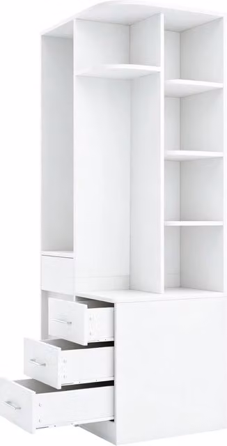 Armadio moderno bianco con ripiani, cassetti e appendiabiti in MDF per camera da letto o ufficio, L: 70 cm, P: 55 cm, H: 175 cm