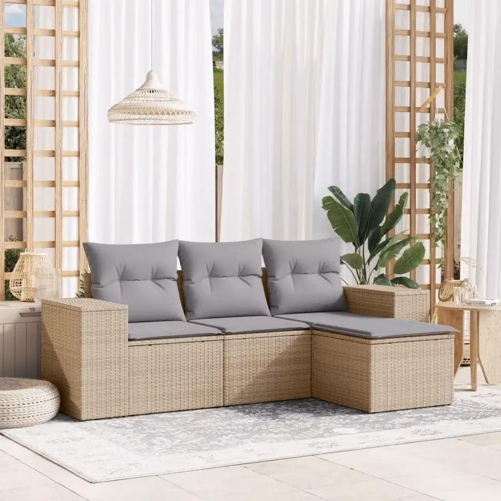 Set Divano da Giardino Outsunny a Forma di L con Cuscini Beige e Grigio in Polyrattan e Struttura in Acciaio – 2