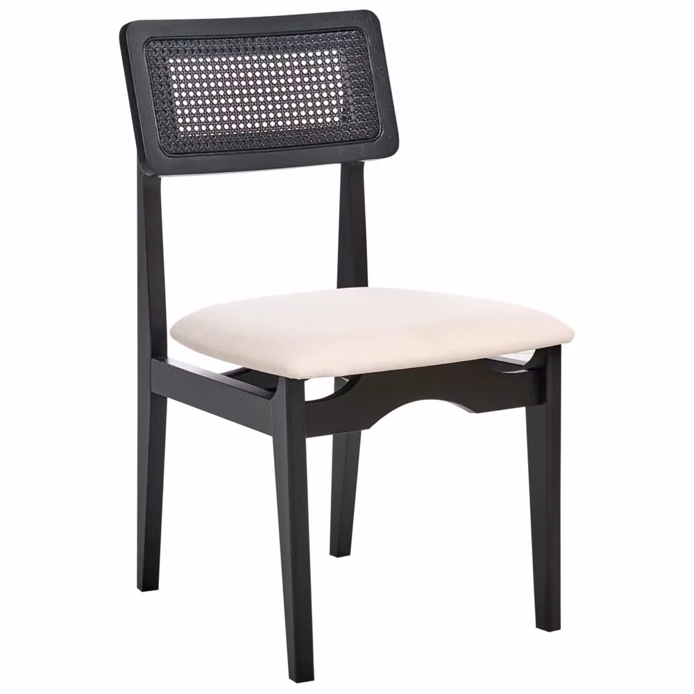 Set di 2 sedie da pranzo BELIANI in stile retro con seduta imbottita in tessuto beige e struttura in legno di gomma laccato nero, L/P/H: 47 x 59 x 87 cm – 2