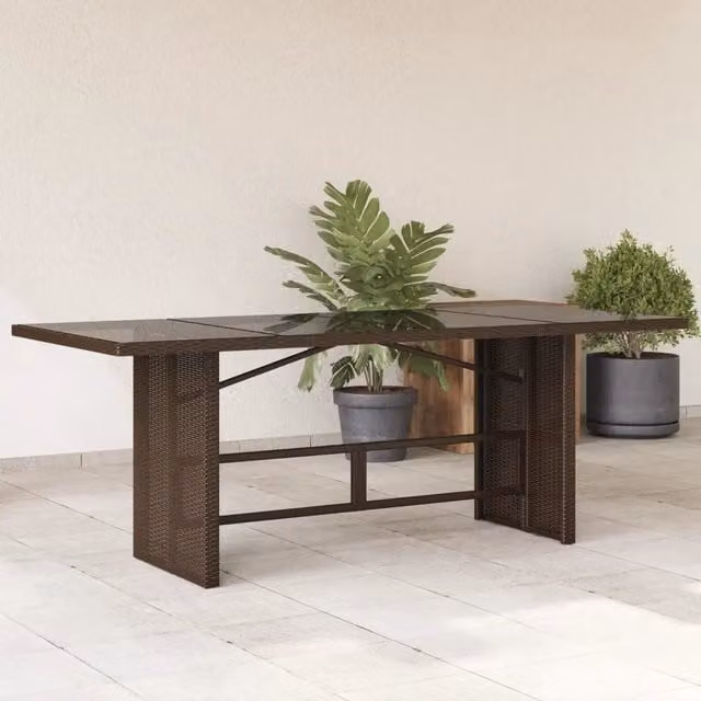 Tavolo da giardino rettangolare vidaXL in polyrattan marrone con piano in vetro L: 190 cm, P: 80 cm, H: 74 cm – 1