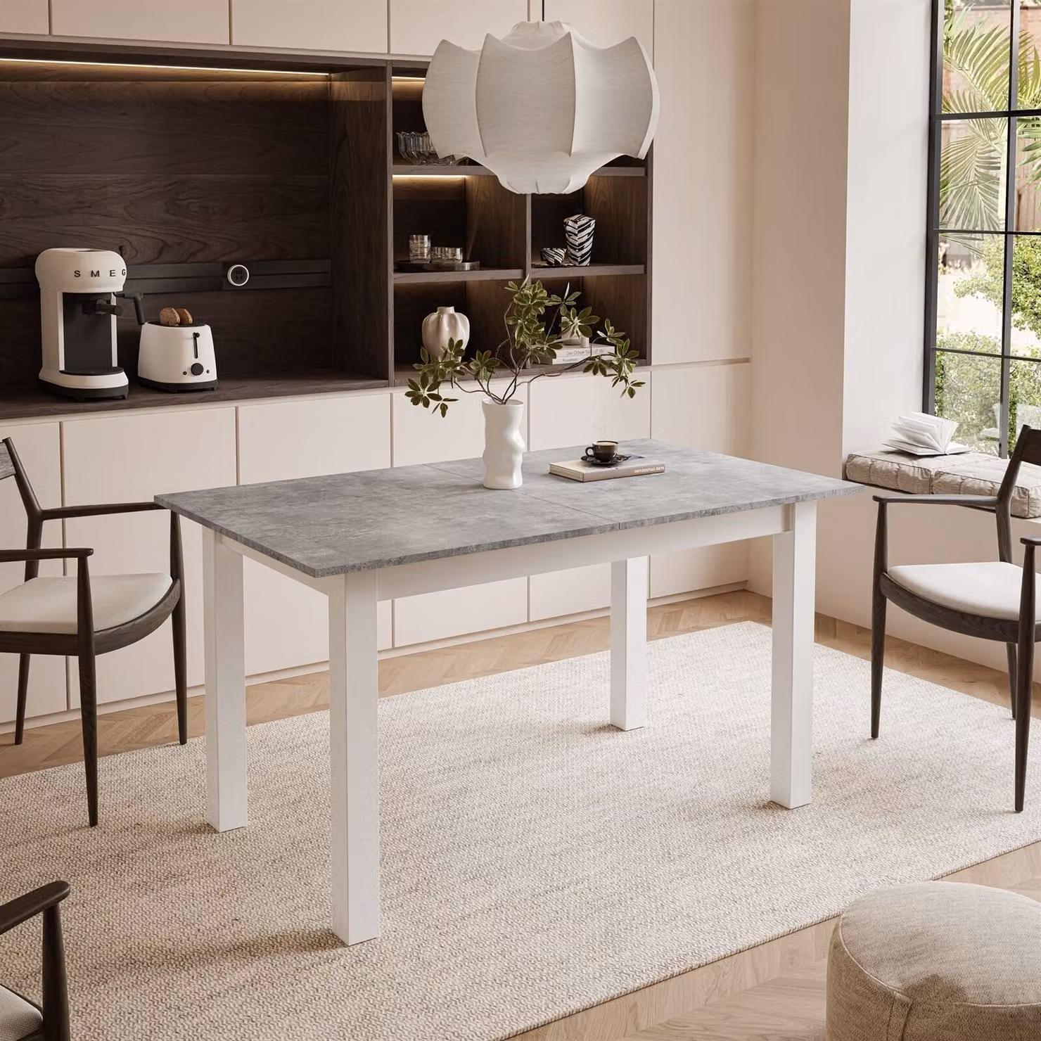 ARTON Tavolo allungabile 140 cm Bellato Grigio, colore delle gambe - Bianco