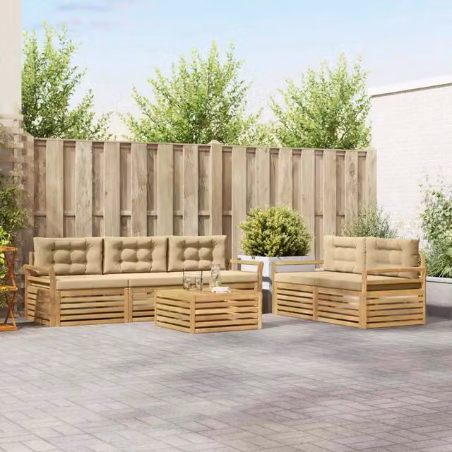 Set di divani da esterno a forma di U con tavolino da caffè vidaXL in legno di acacia, colore bianco e beige – 1