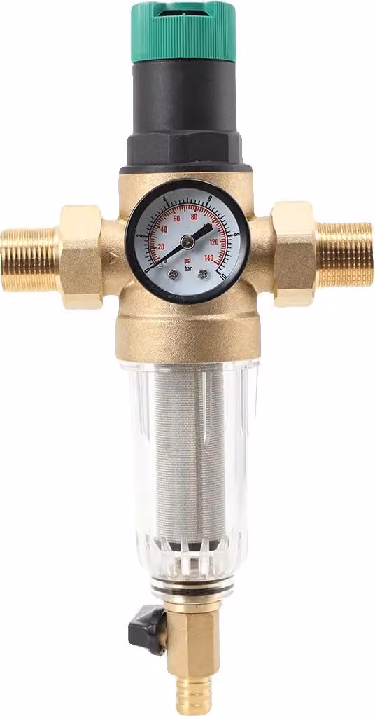 Regolatore di pressione dell'acqua, filtro lavabile, manometro, design compatto
