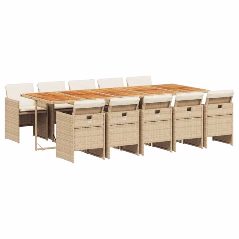 Set da Pranzo da Giardino 11 pz con Cuscini Beige in Polyrattan