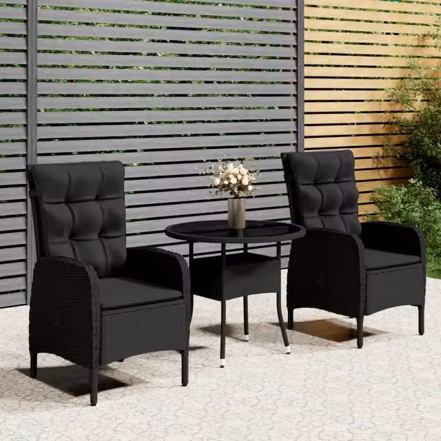 Set da Bistrot per Giardino 3 pz in Polyrattan Nero 3058548