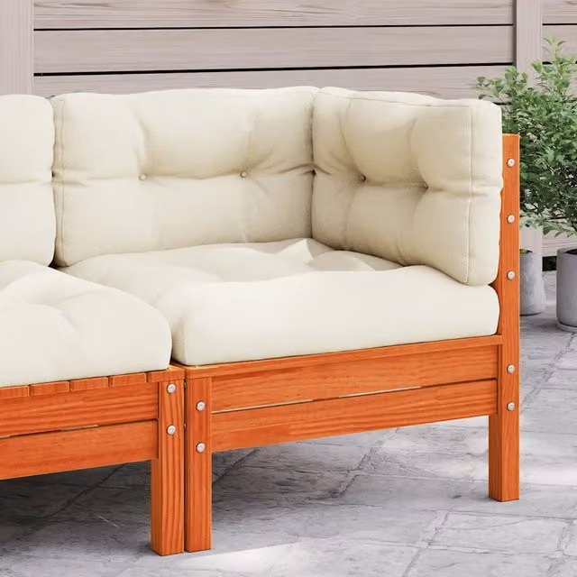 Divano Angolare da Giardino vidaXL in Legno Massello di Pino Trattato con Cuscini Beige e Marrone – 1